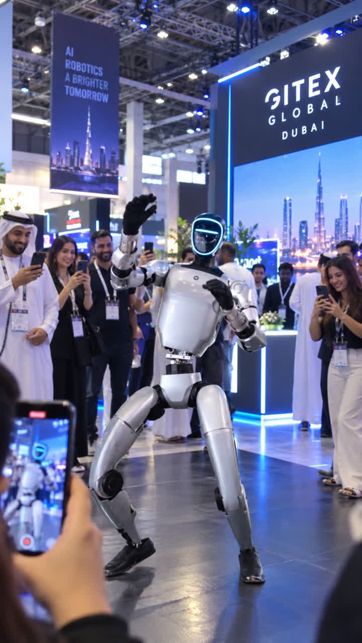 Robot greeting visitors at an exhibition