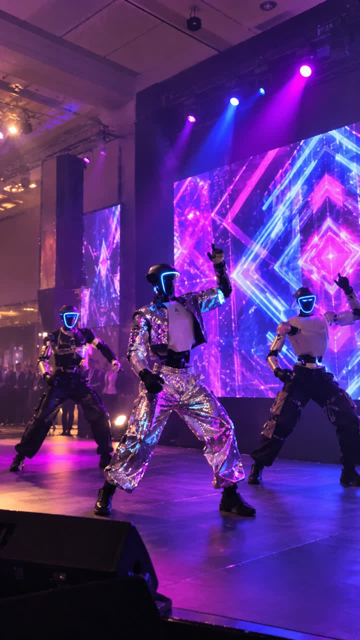 Robot stage show with colorful lighting